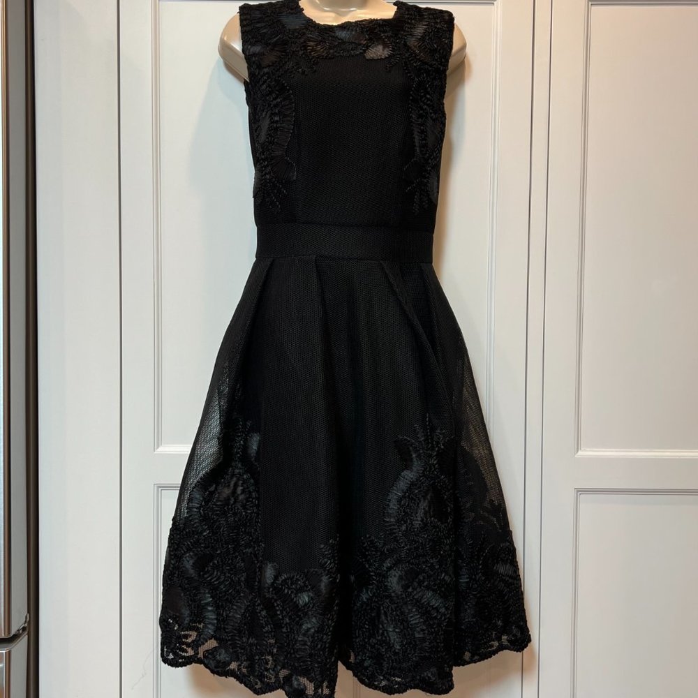 MAJE - BLACK EMBROIDERED DRESS with Mesh Overlay Size 2-4 US, Size 1 EU